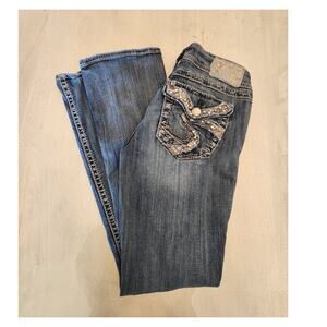 Silver Jean Co Women's Denim Bootcut Jean SZ 27 Studs Rhinestones Y2K